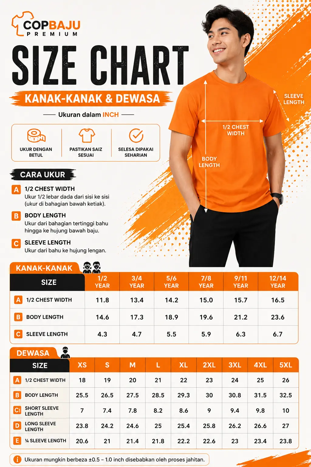 Carta Saiz Baju Dewasa Dan Kanak-Kanak